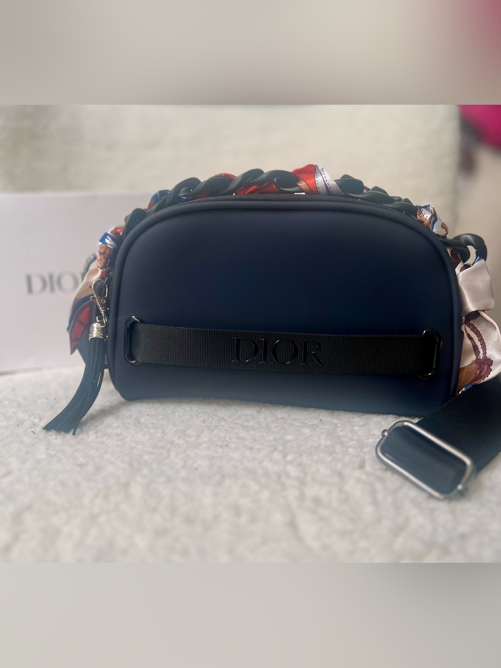 Dior Navy and Black Upcycled Beauty to Crossbody with Crossbody Charms